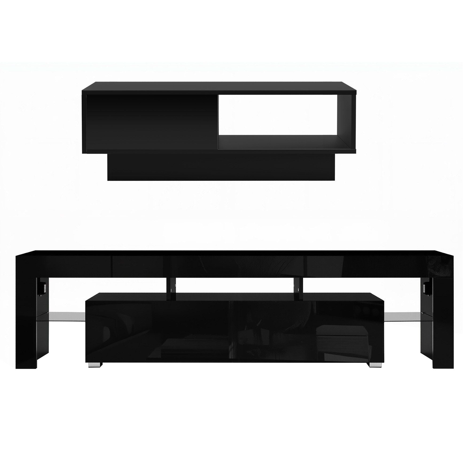 LED TV Unit Coffee Table Set 189cm Black | Simpledeals