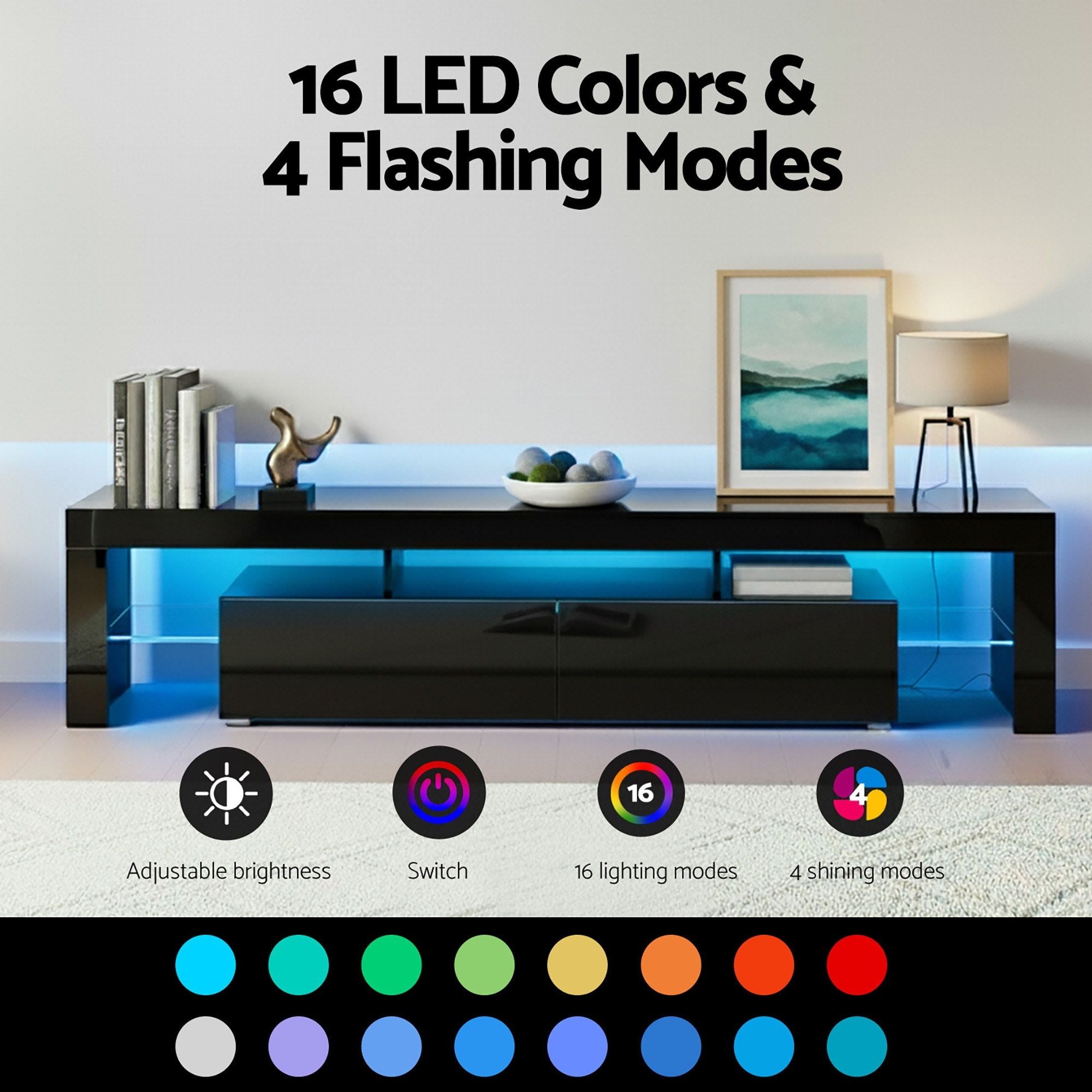 LED TV Unit Coffee Table Set 189cm Black | Simpledeals