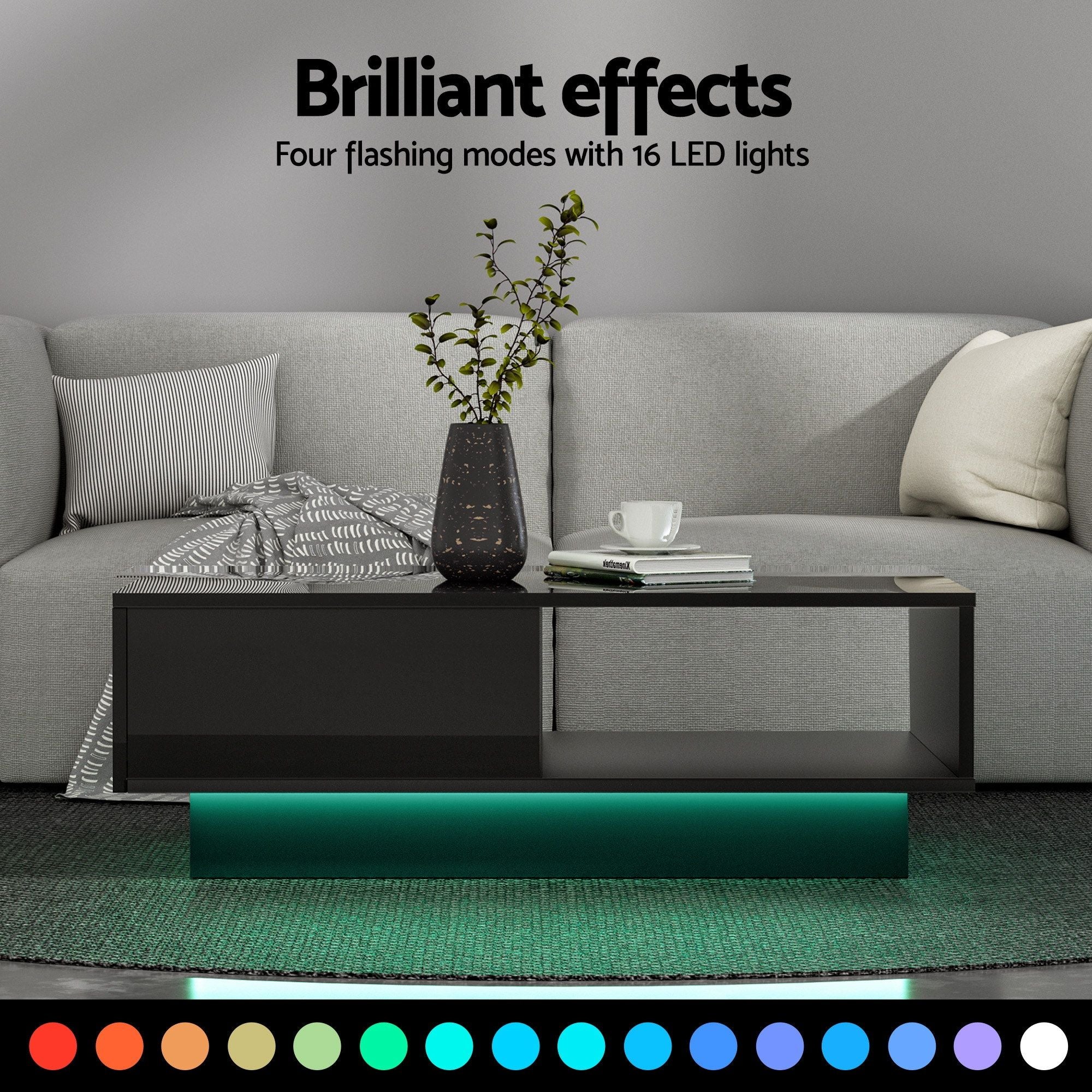 LED TV Unit Coffee Table Set 189cm Black | Simpledeals