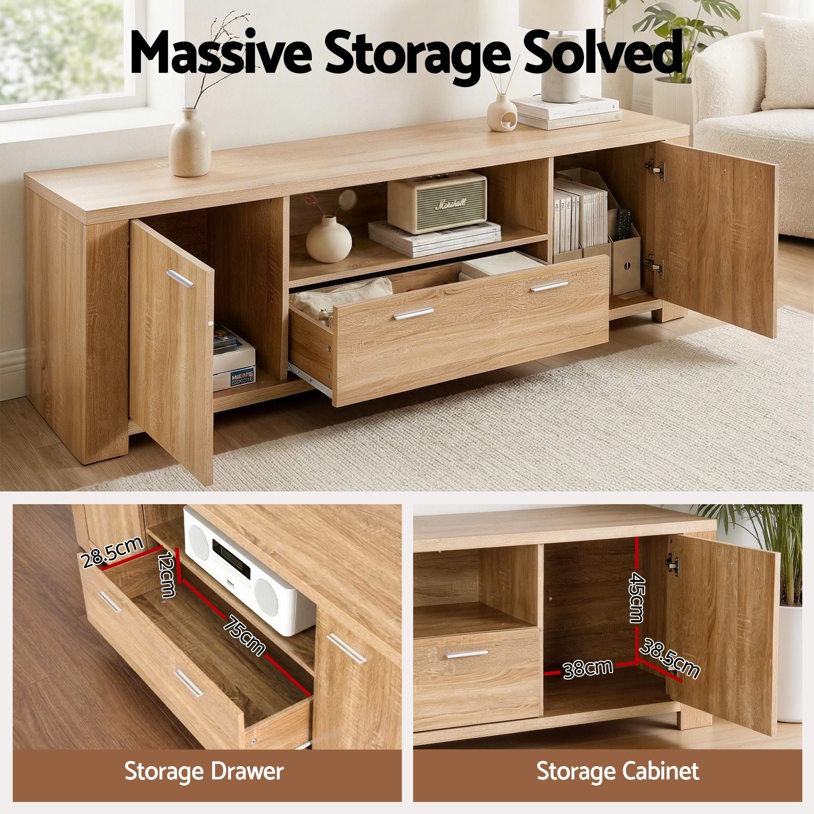 TV Unit Coffee Table Set Pine 180cm | Simpledeals