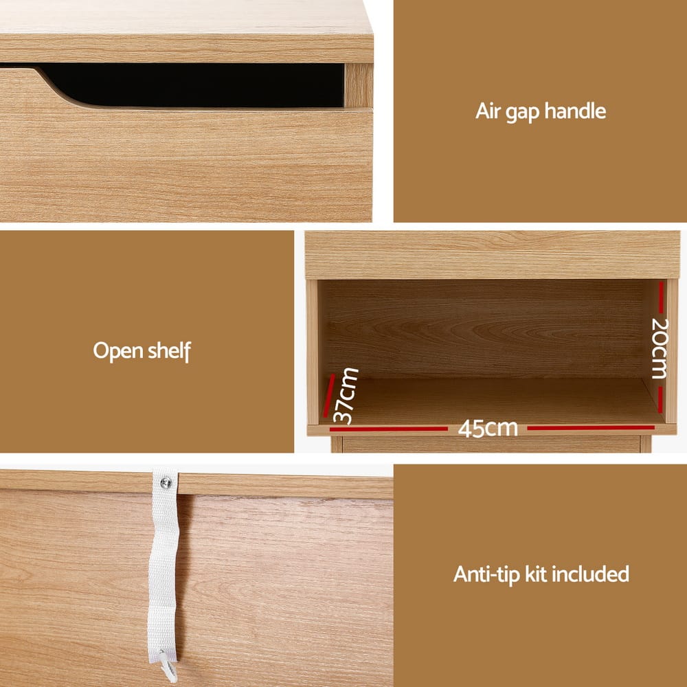 Bedside Table 1 Drawer Pine 48x40x48.5cm