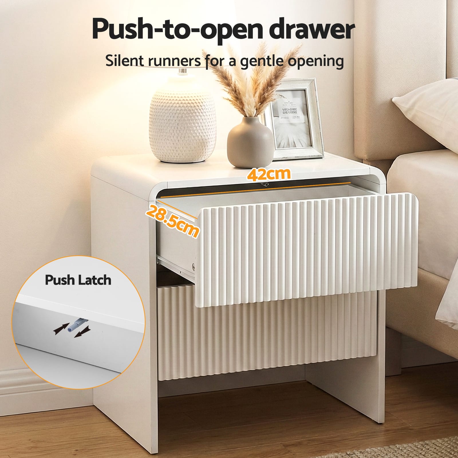 Bedside Table 2 Drawers Beige 50x40x55cm
