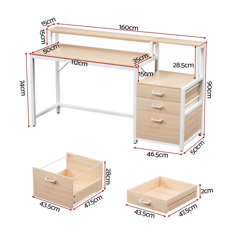 Computer Desk Oak 160cm 160x50x90cm