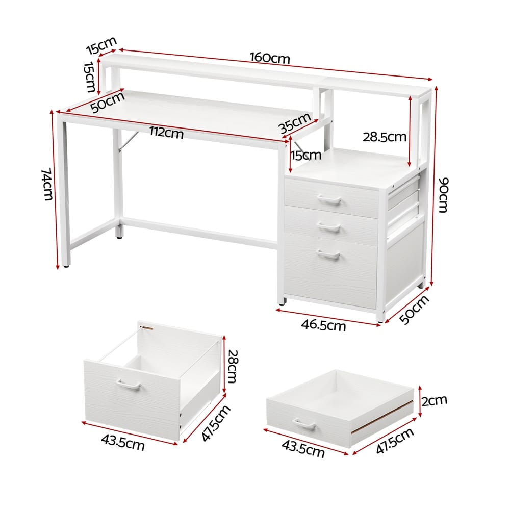 Computer Desk White Home Office 160x50x90cm