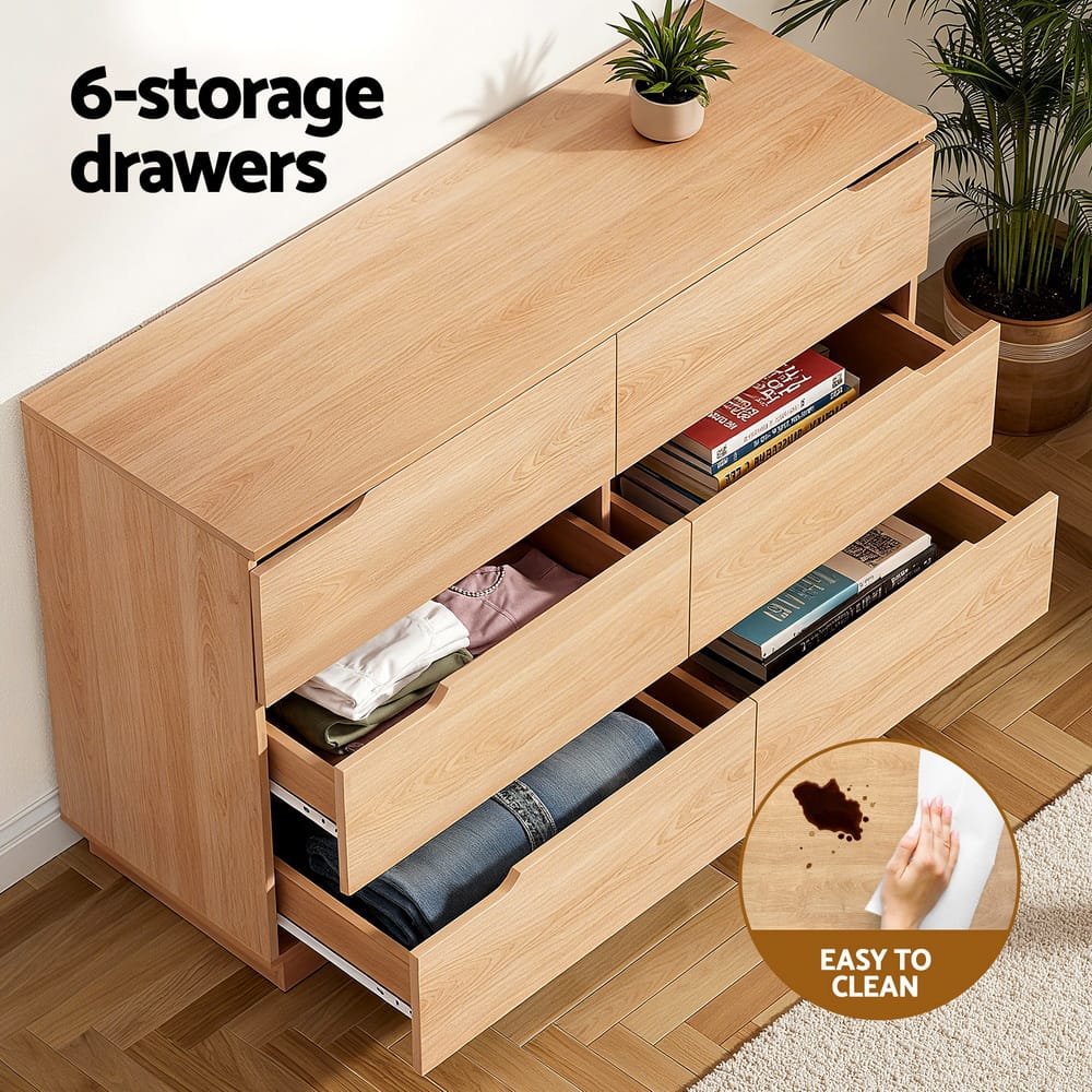 Pine 6 Drawer Chest 120x40x75cm