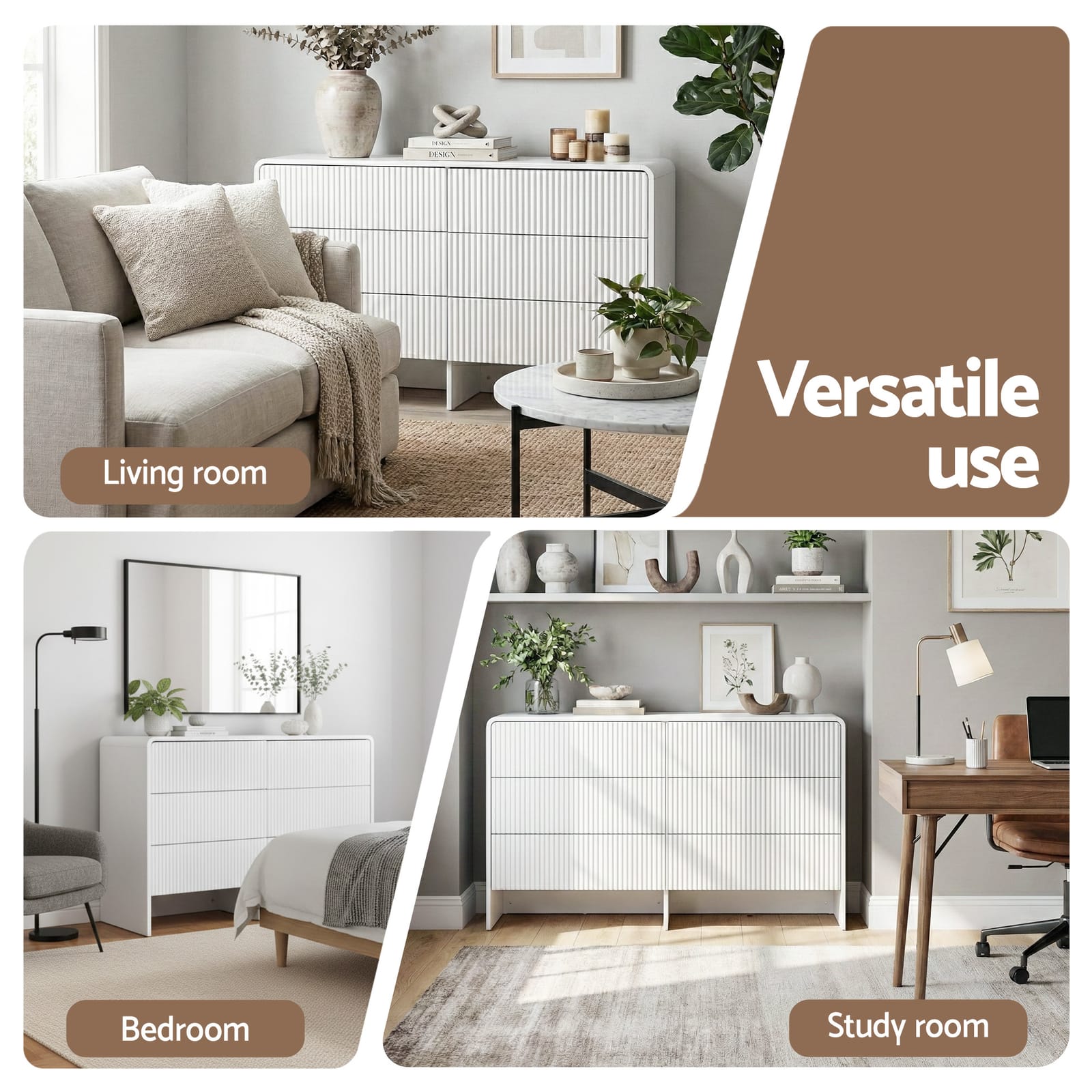 Beige 6 Drawer Chest 120x40x75.5cm