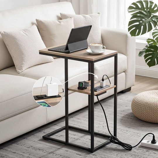 C-Shaped Side Table Charging Station 2-Tier - Coffee Tables