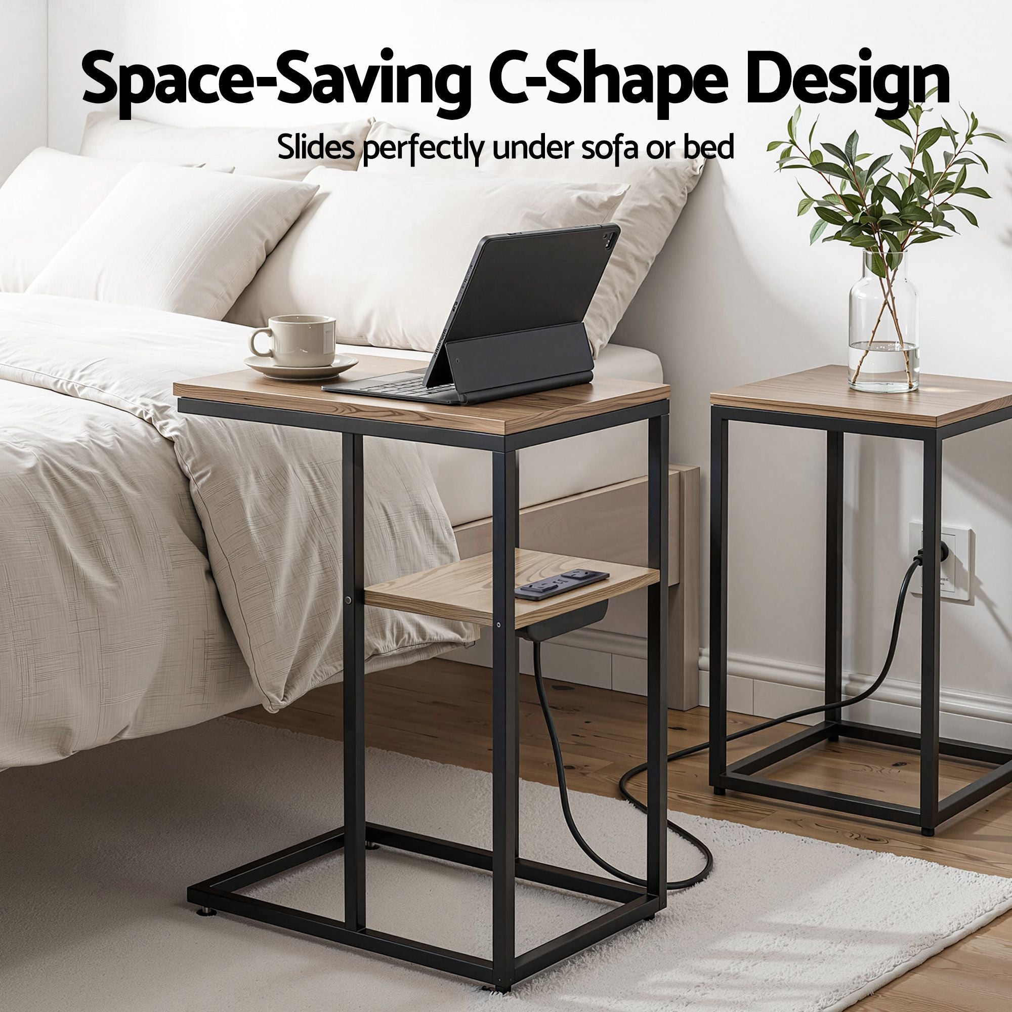 C-Shaped Side Table Charging Station 2-Tier | Simpledeals