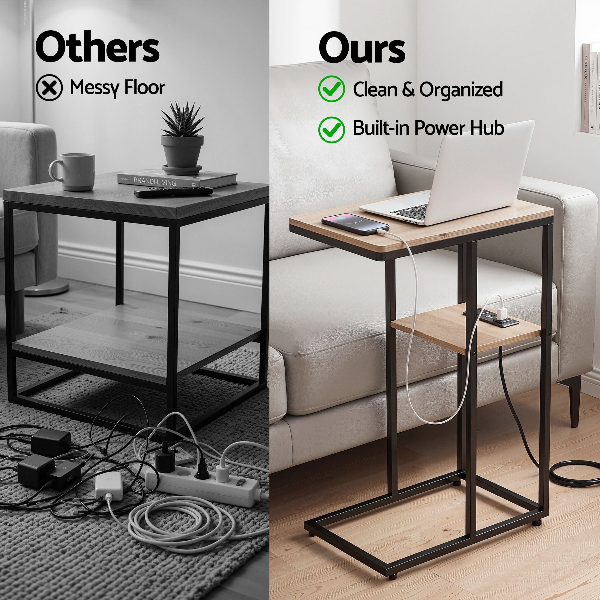 C-Shaped Side Table Charging Station 2-Tier | Simpledeals
