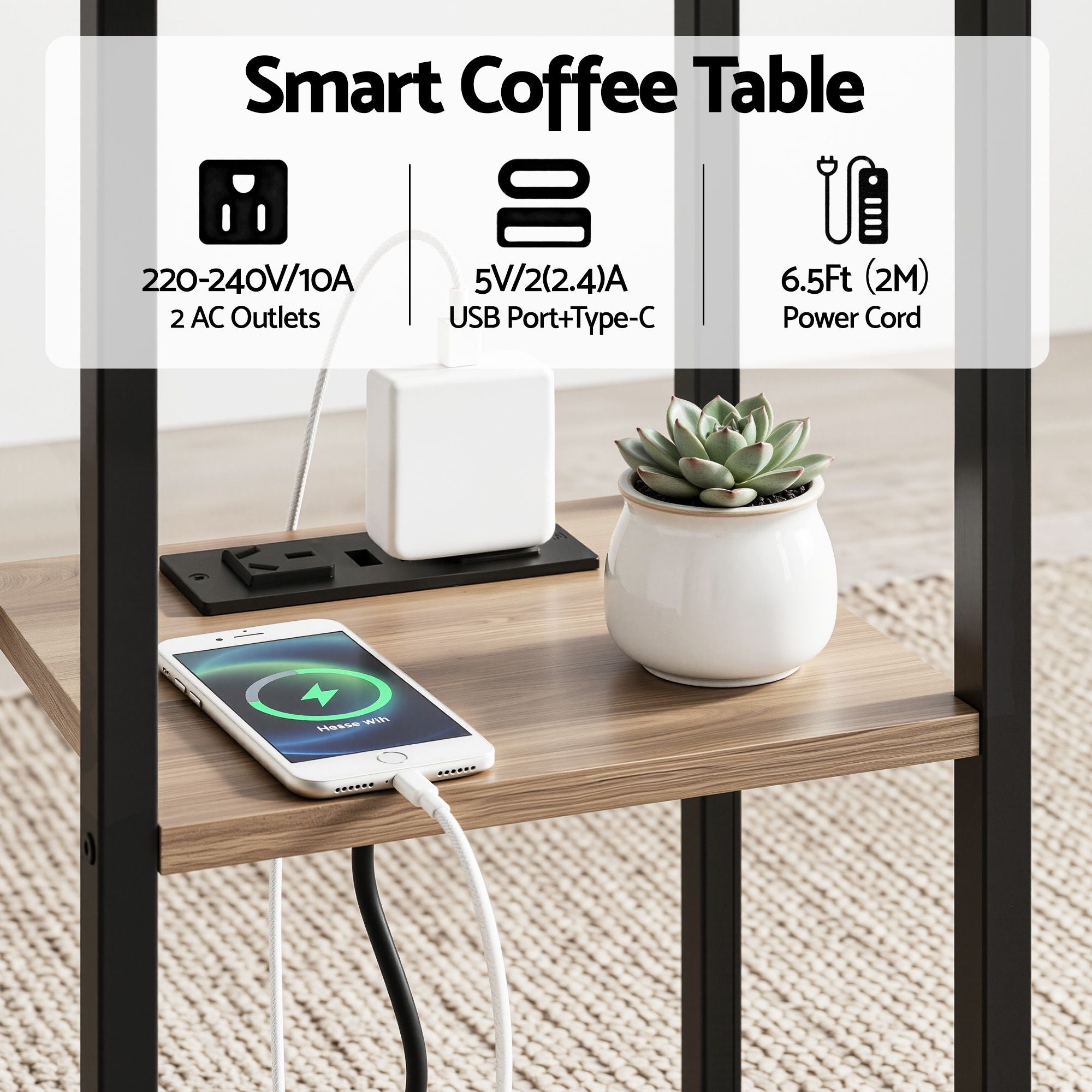 C-Shaped Side Table Charging Station 2-Tier | Simpledeals