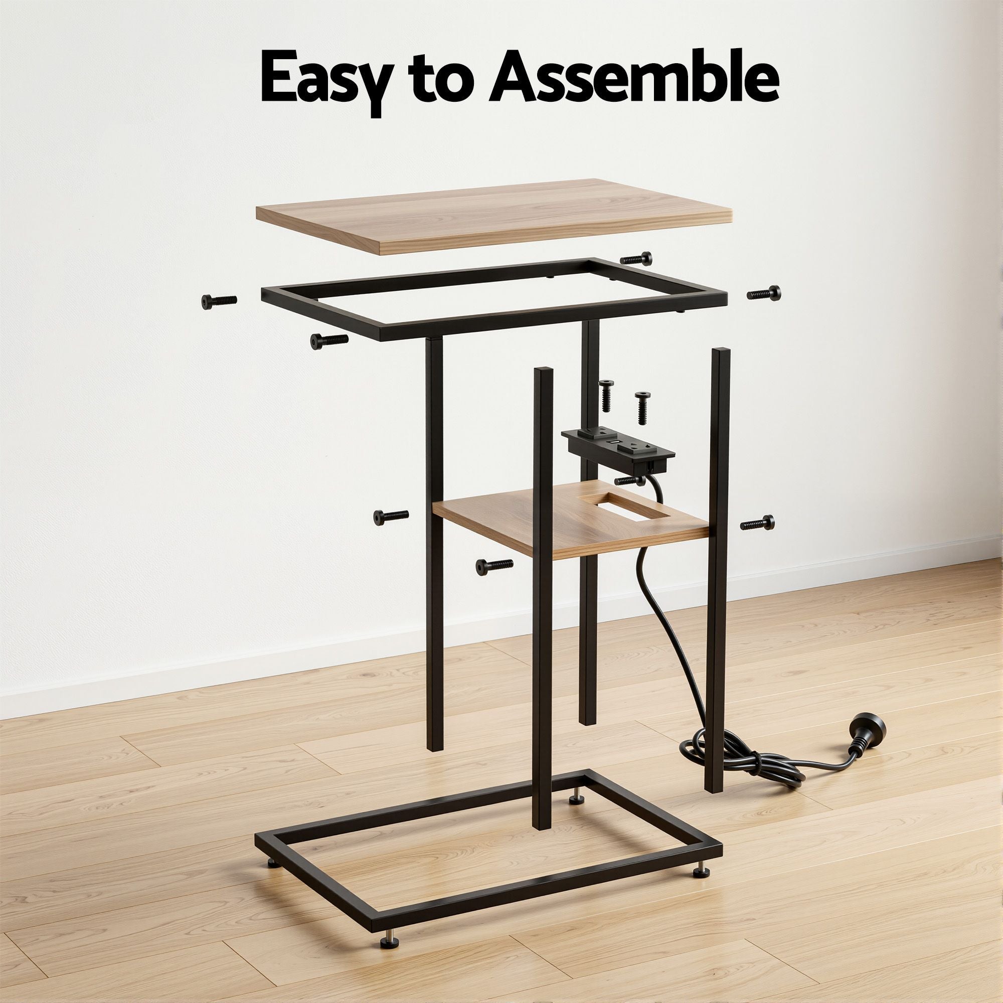 C-Shaped Side Table Charging Station 2-Tier | Simpledeals