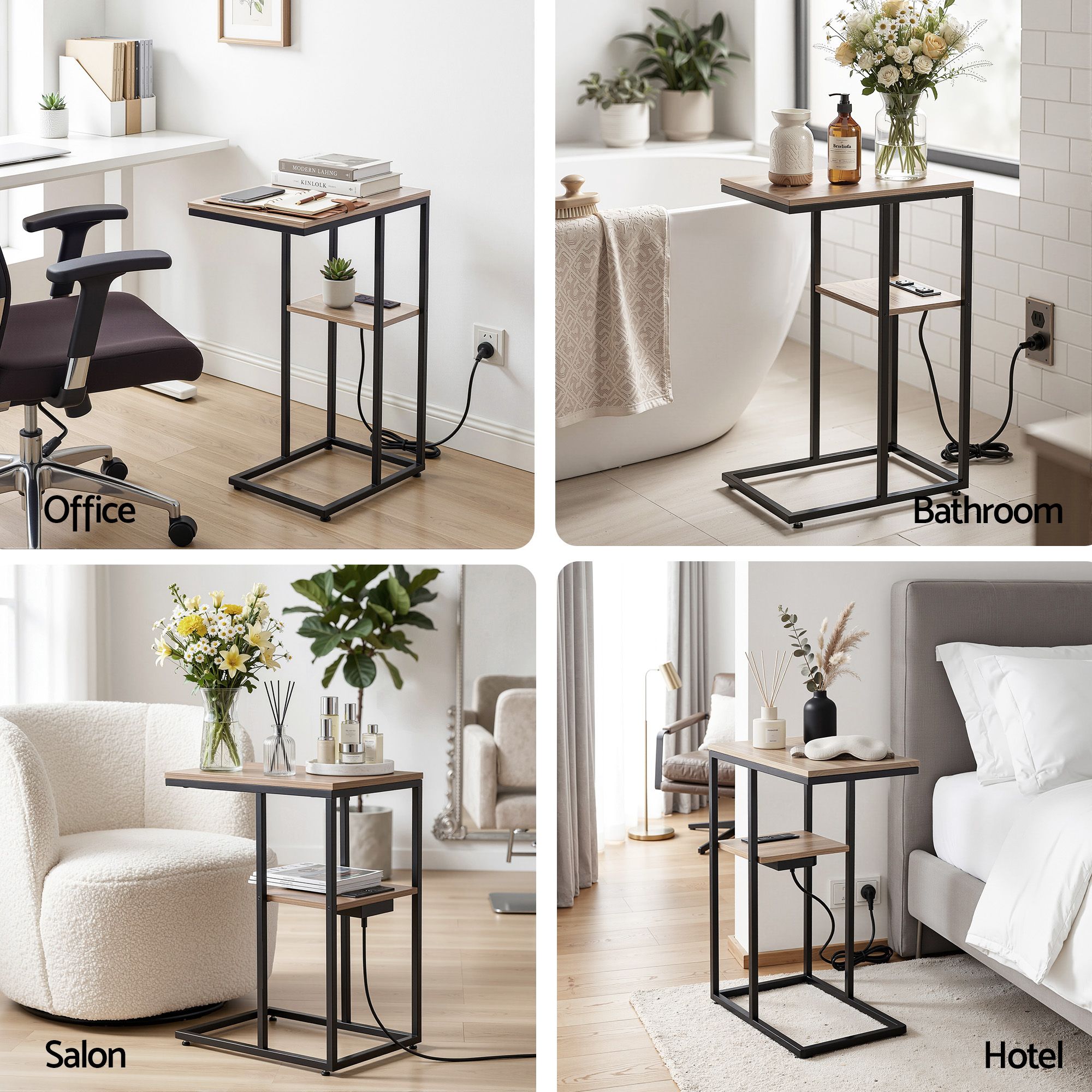 C-Shaped Side Table Charging Station 2-Tier | Simpledeals
