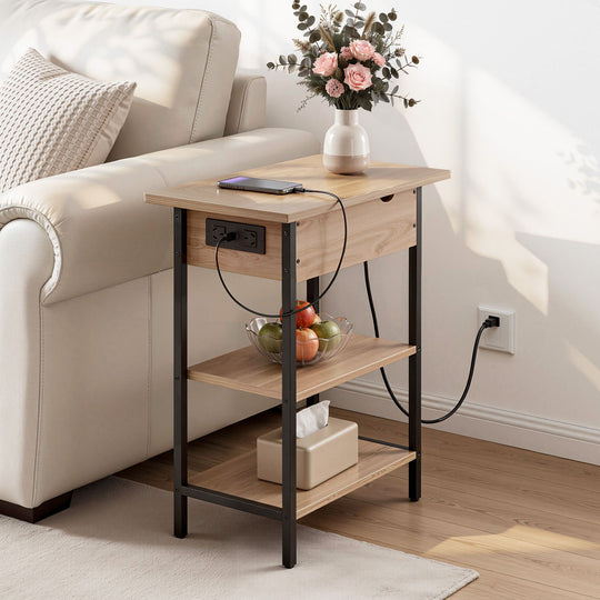 Charging Station Side Table Flip-Top Storage 60cm - Coffee Tables