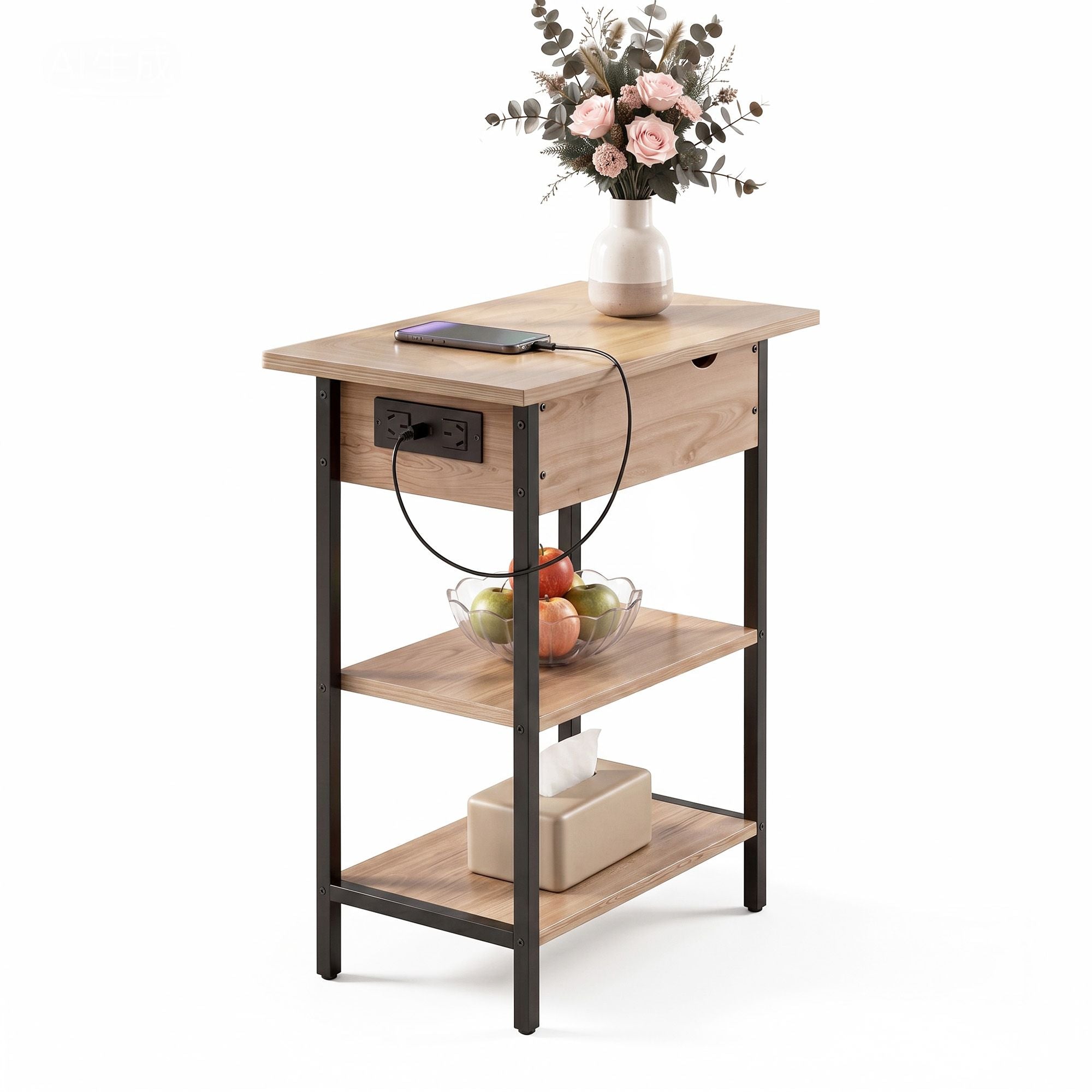 Charging Station Side Table Flip-Top Storage 60cm | Simplede