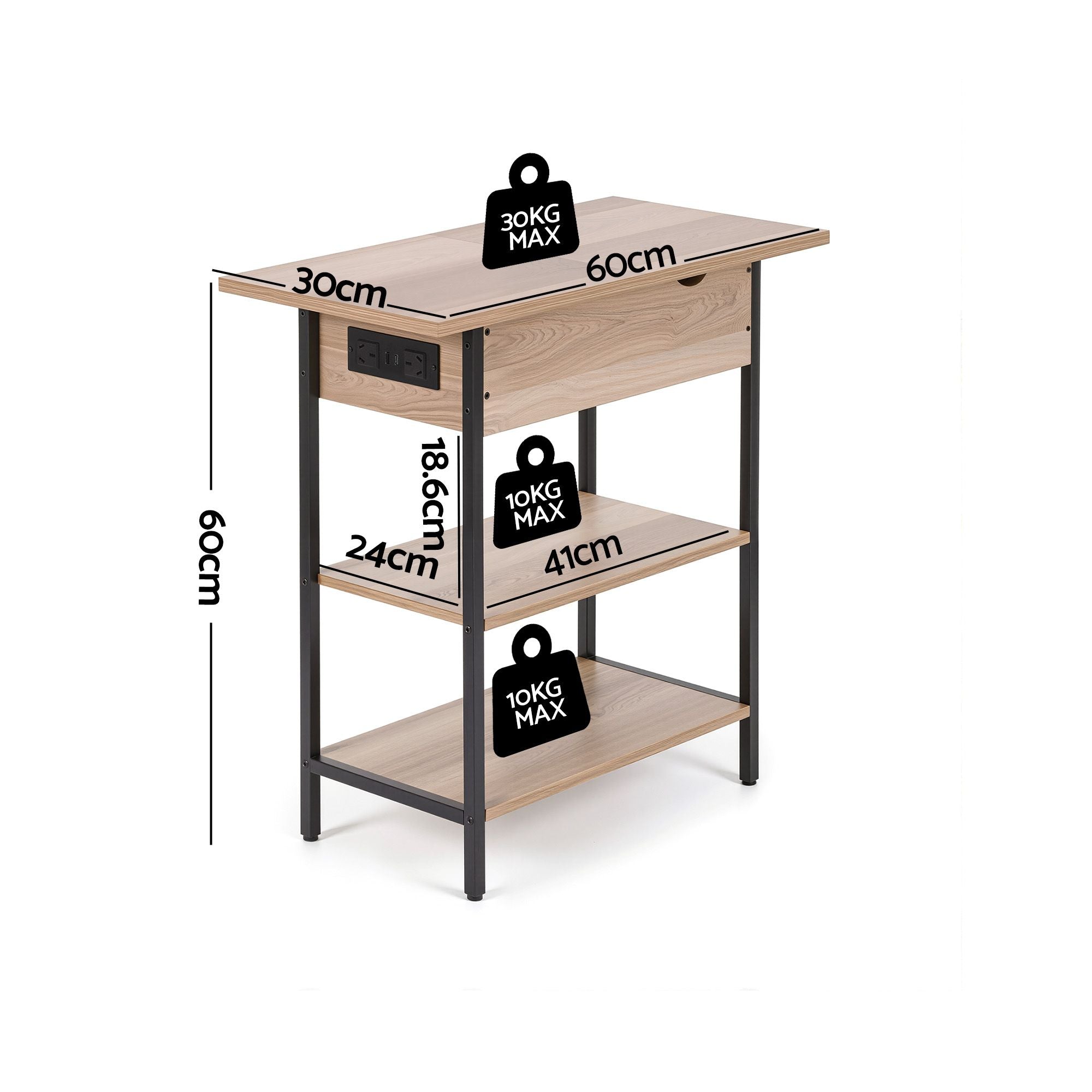 Charging Station Side Table Flip-Top Storage 60cm | Simplede