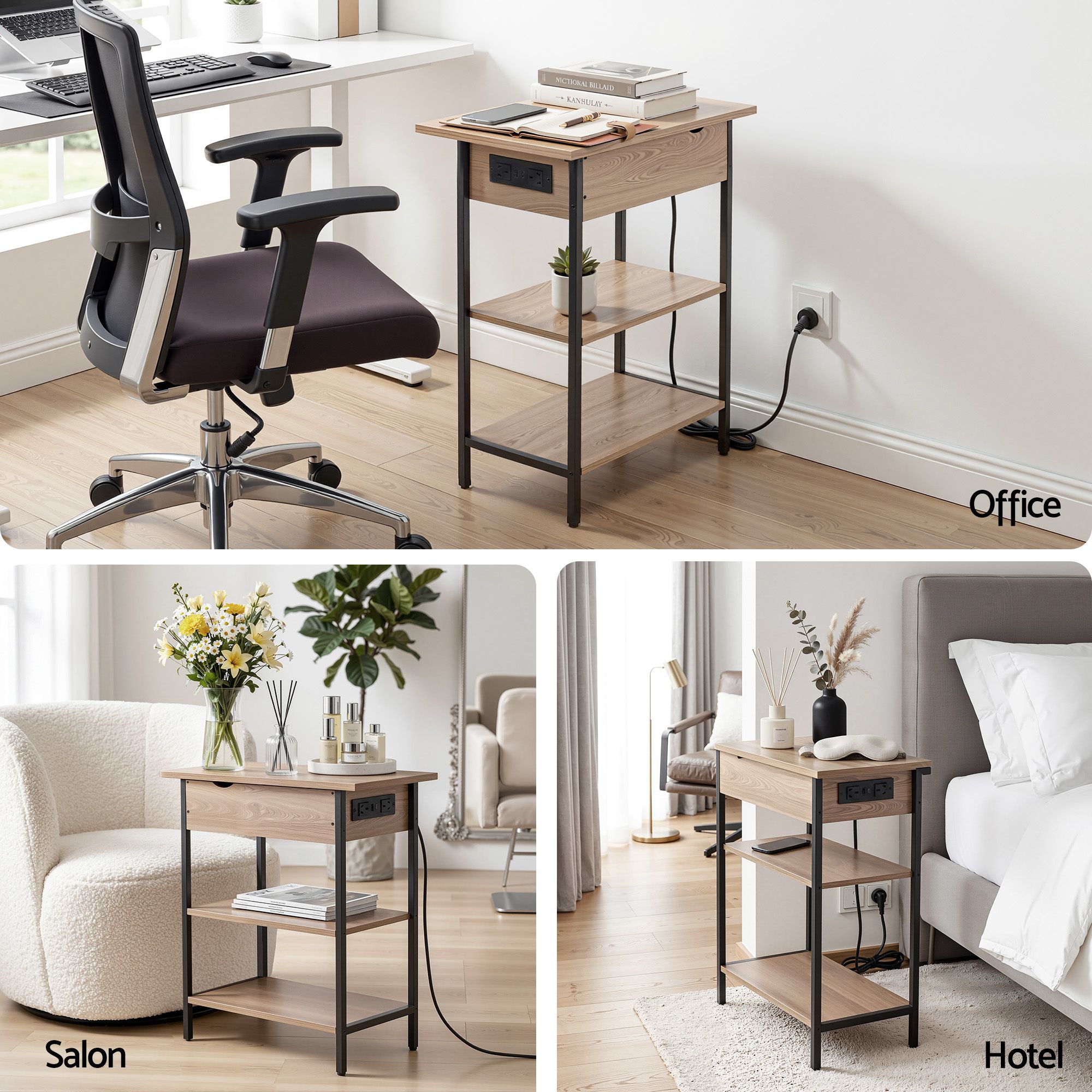 Charging Station Side Table Flip-Top Storage 60cm | Simplede