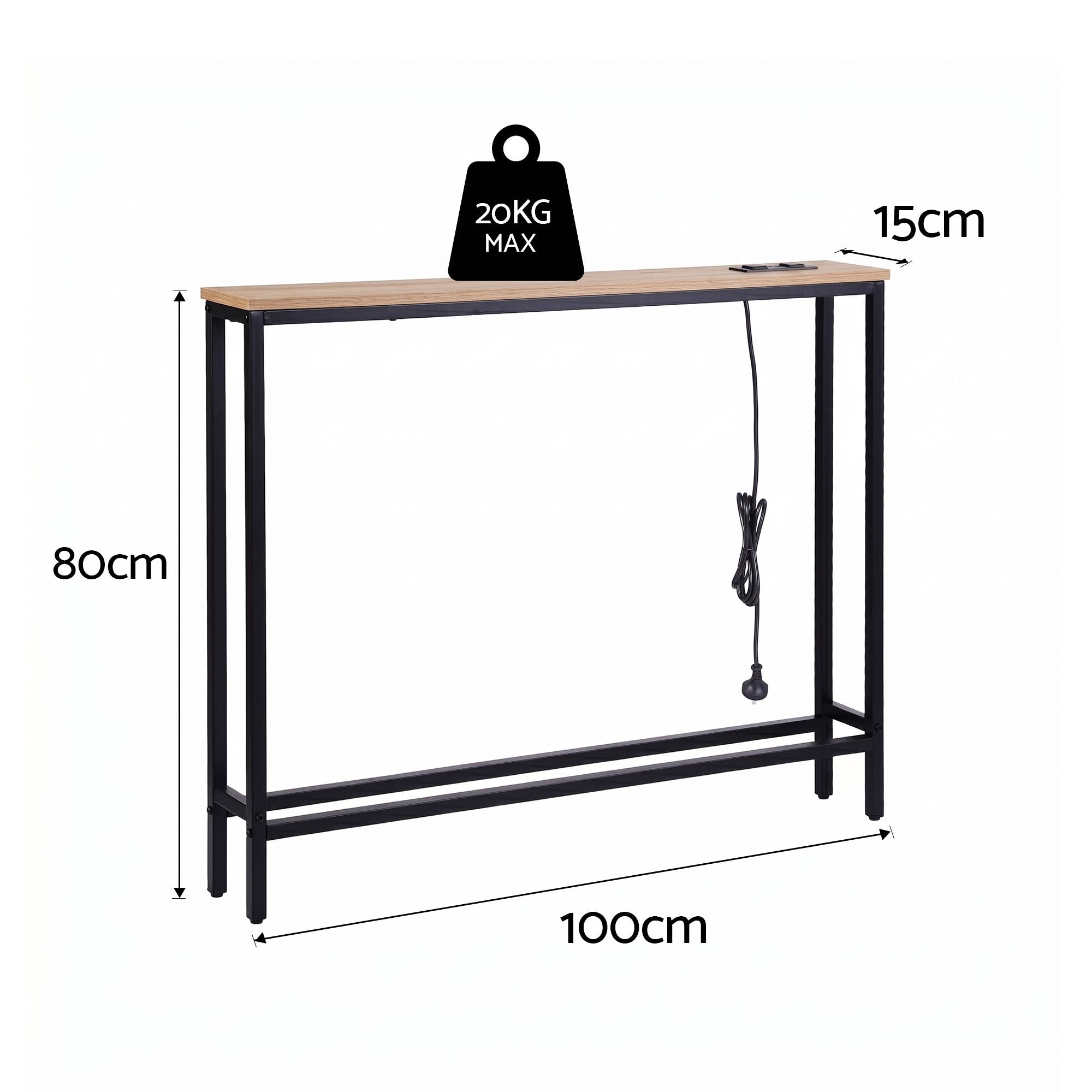 Slim Console Table Charging Station Wood | Simpledeals