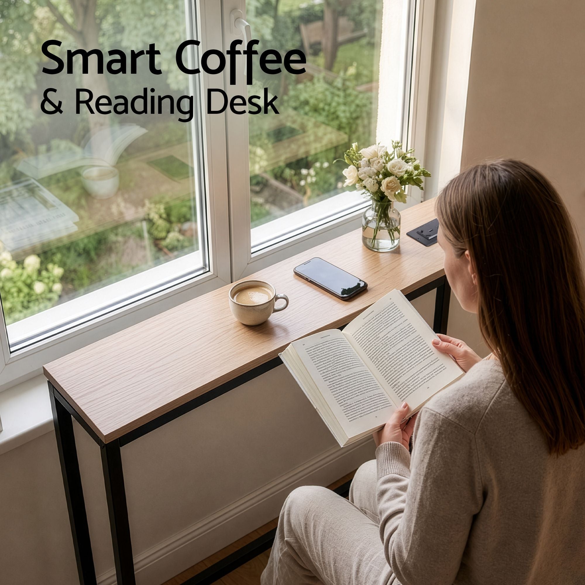 Slim Console Table Charging Station Wood | Simpledeals