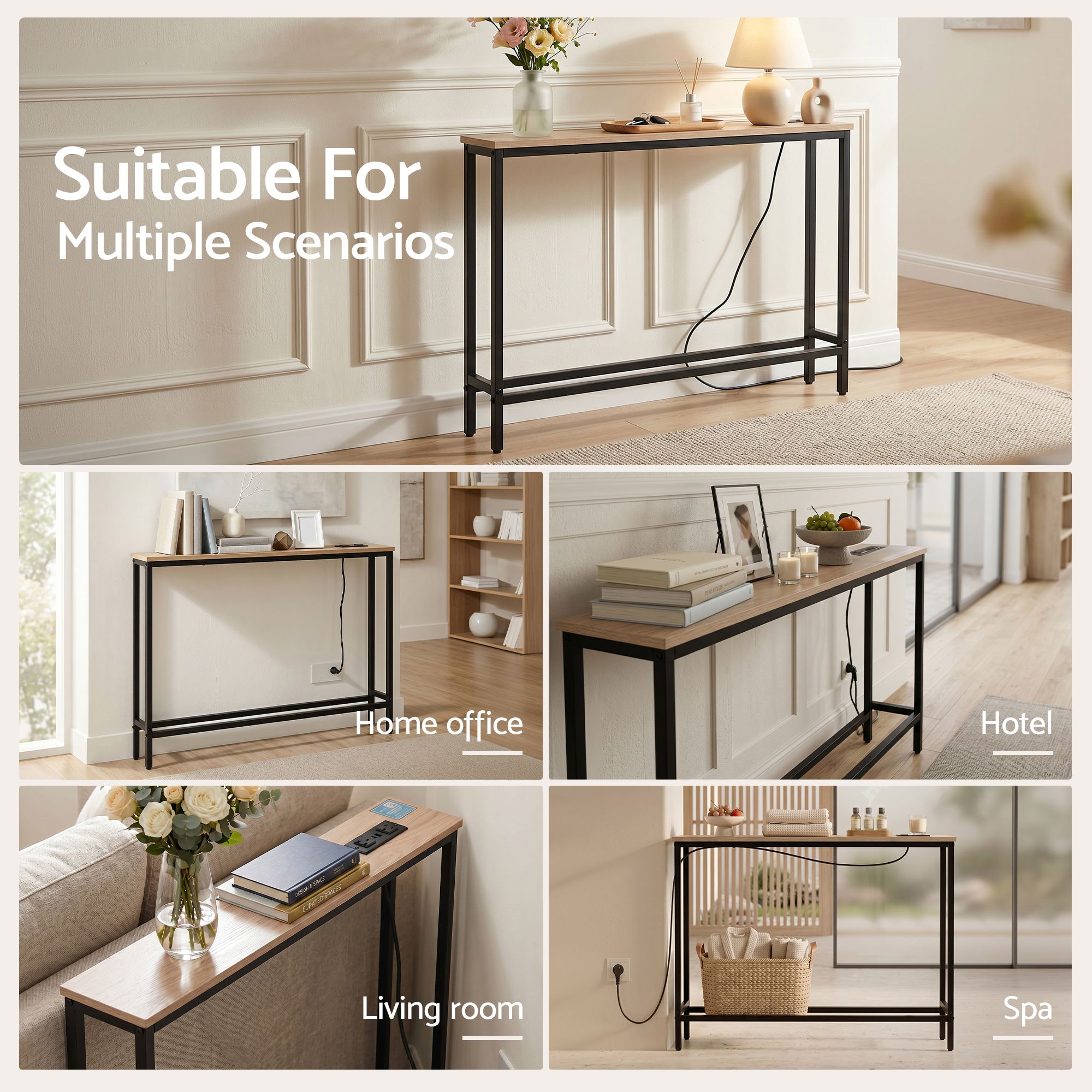 Slim Console Table Charging Station Wood | Simpledeals