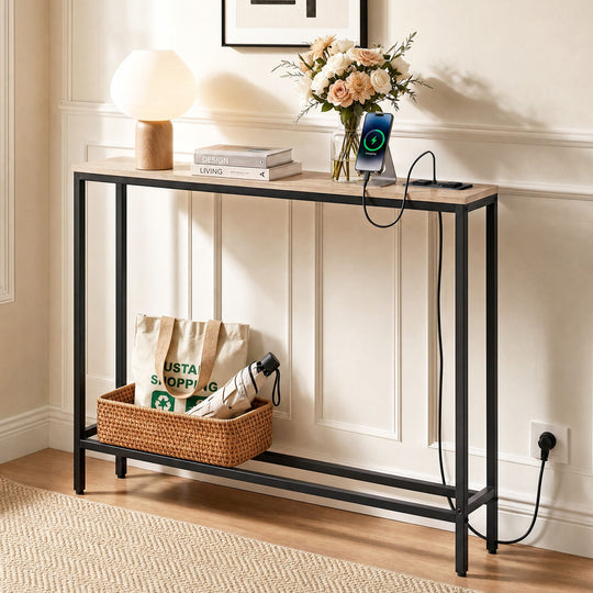 Slim Console Table Charging Station Wood - Fur Cst