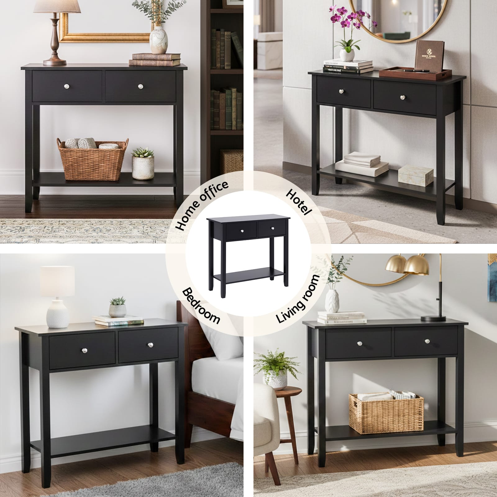 Console Table Black 80cm 80x30x74cm