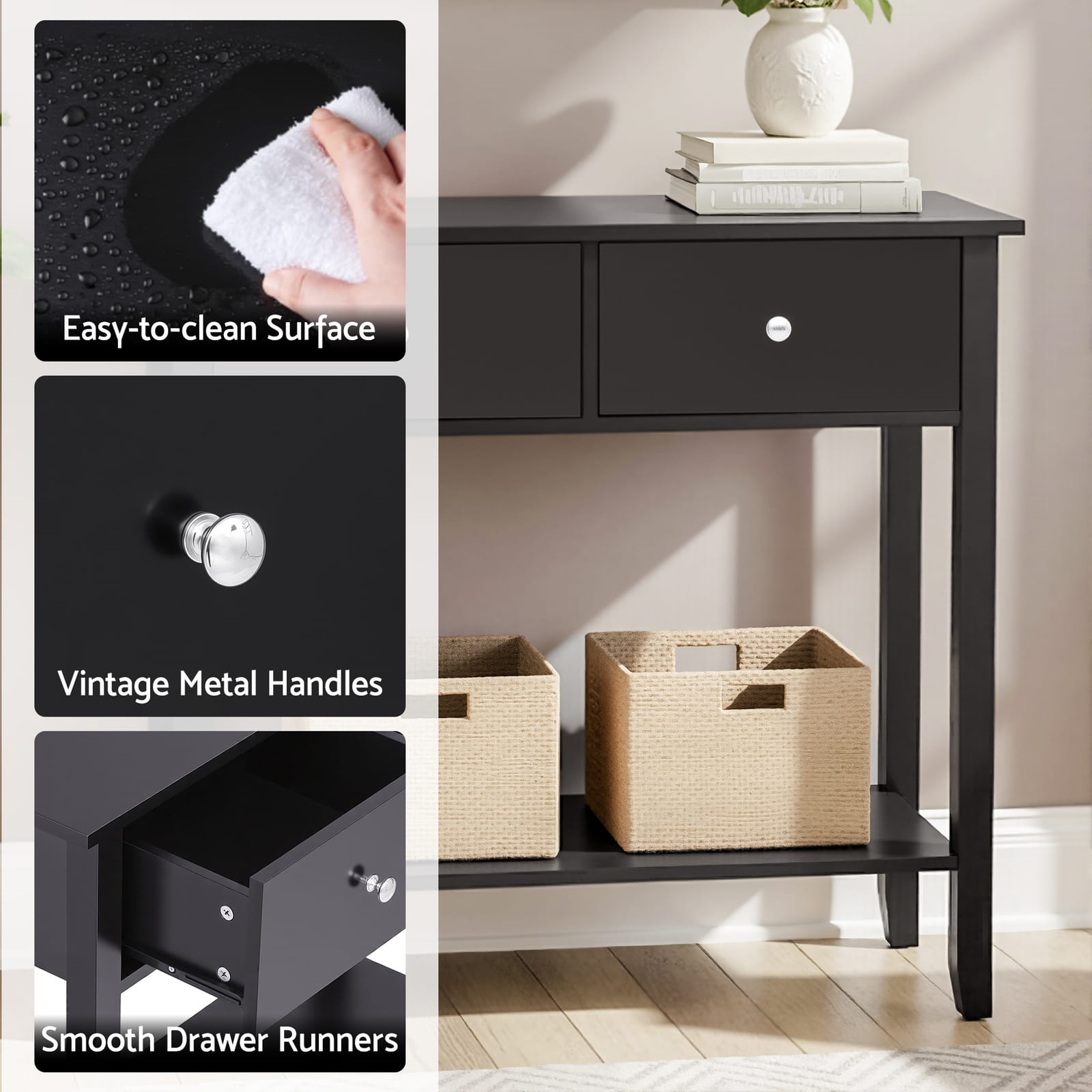 Console Table Black 100cm 100x30x74cm