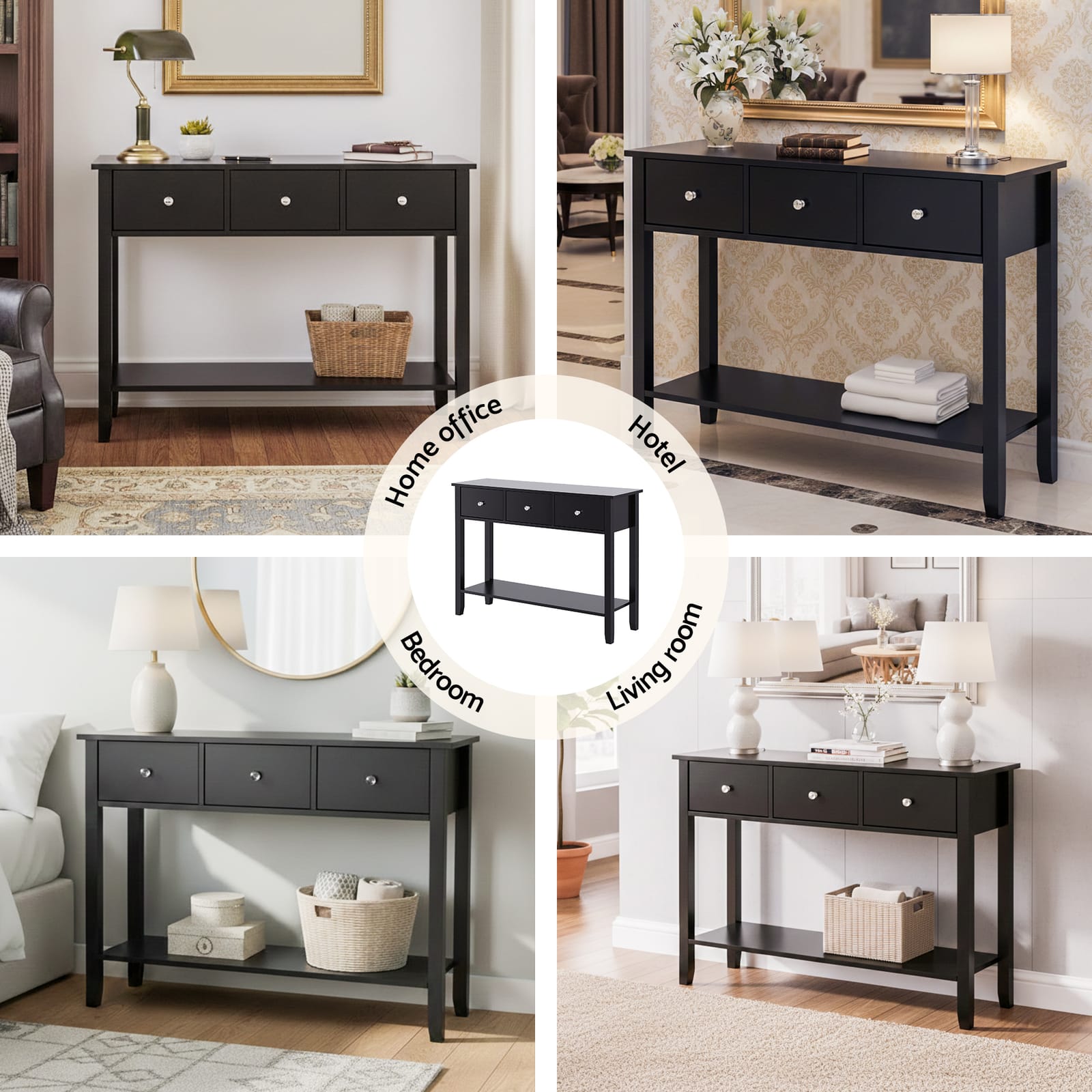 Console Table Black 100cm 100x30x74cm