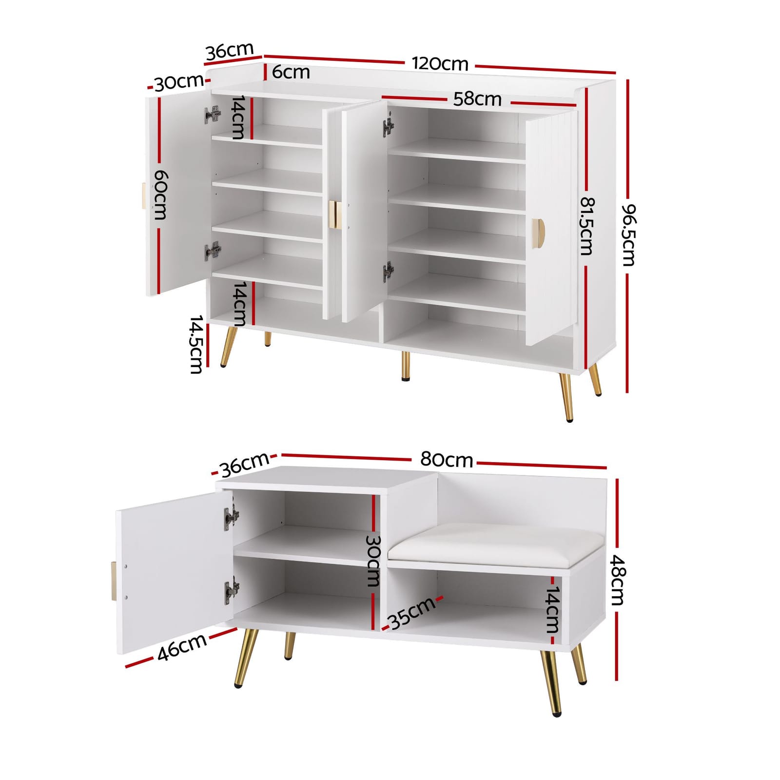 Shoe Cabinet Bench White 120x36x96.5cm