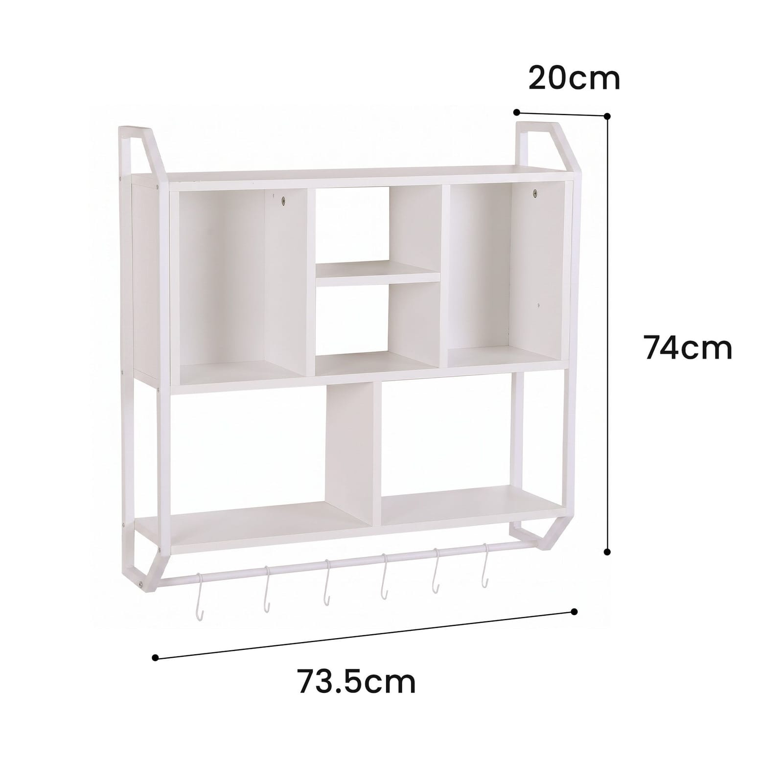 Floating Shelf 6 Hooks White 73.5x74cm