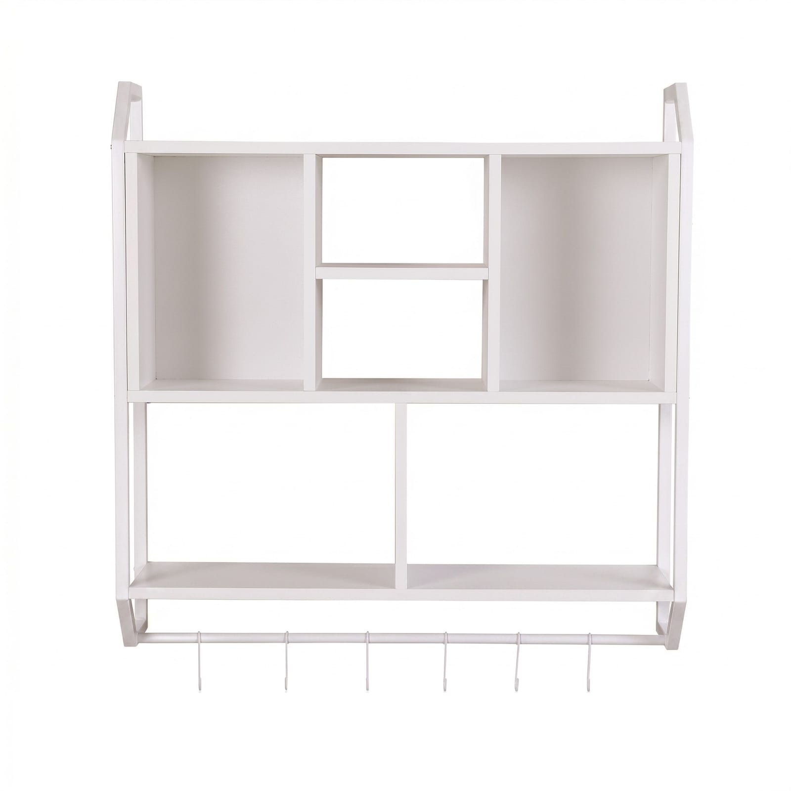 Floating Shelf 6 Hooks White 73.5x74cm