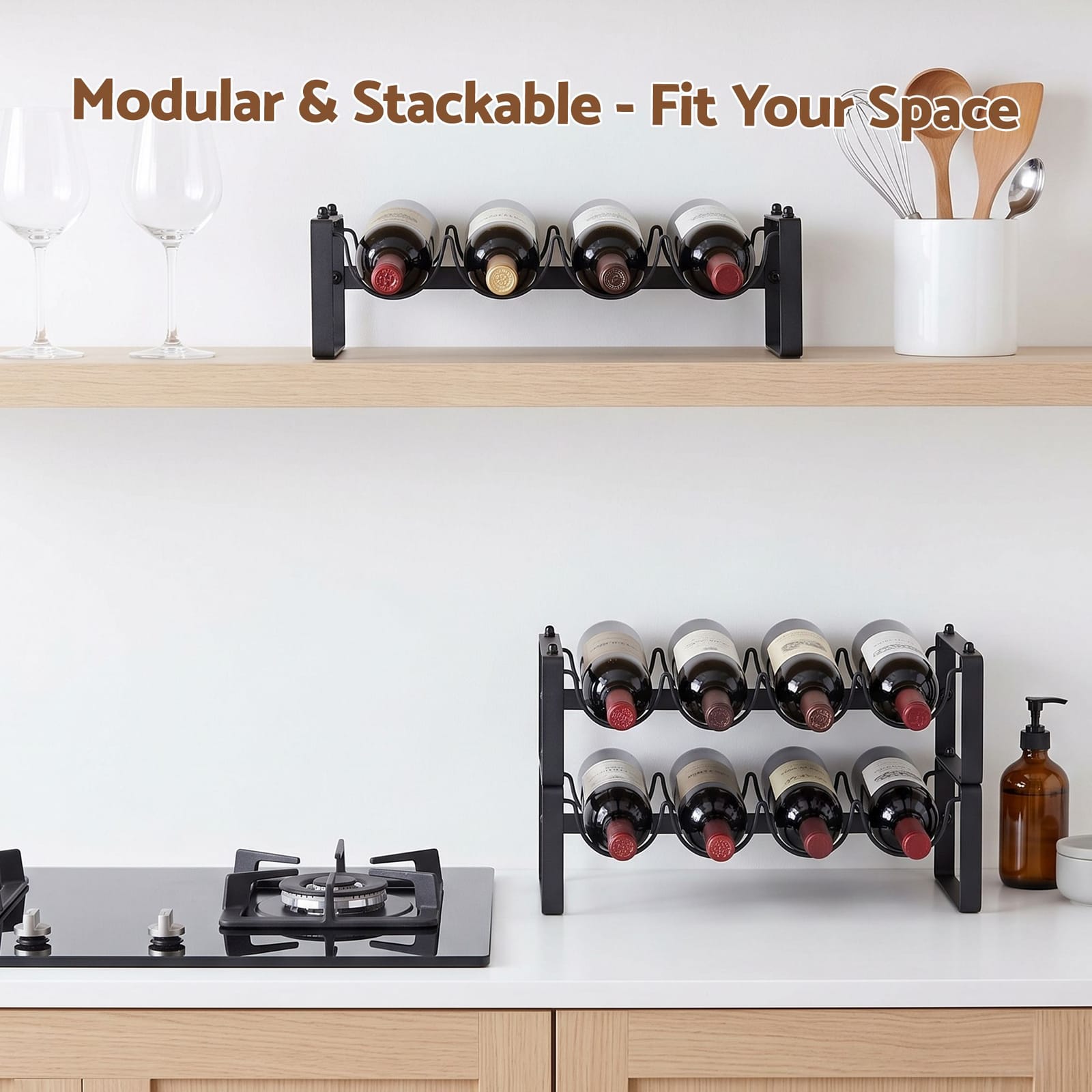 12 Bottle Metal Wine Rack Countertop Modular | Simpledeals