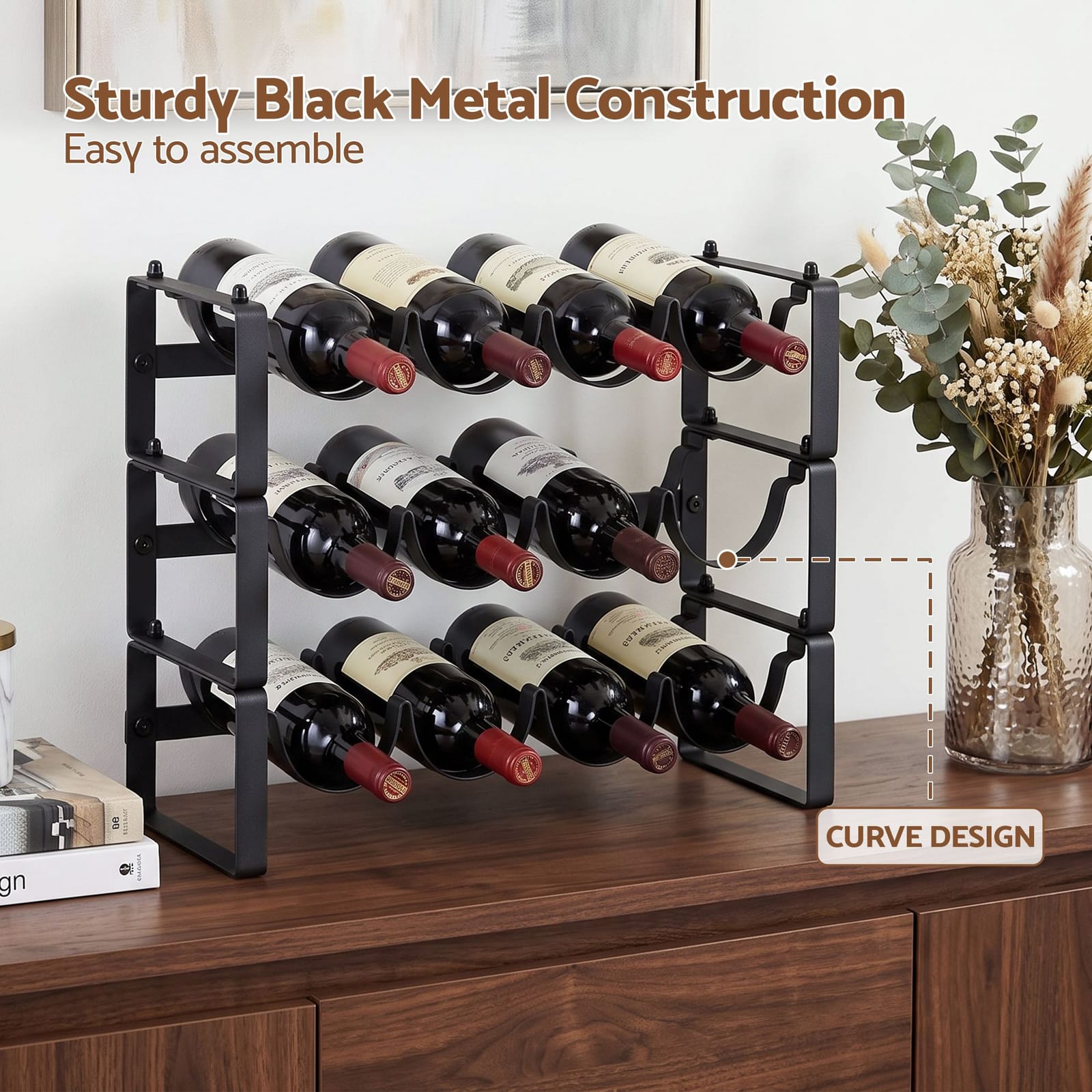 12 Bottle Metal Wine Rack Countertop Modular | Simpledeals