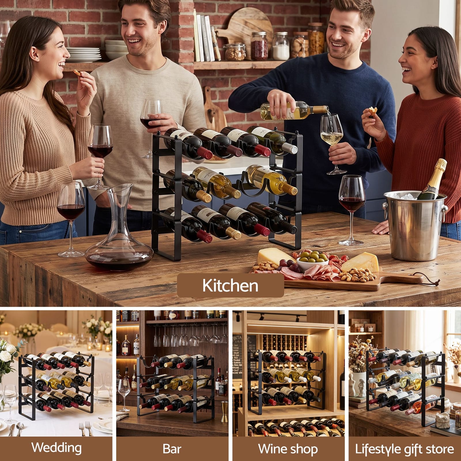 12 Bottle Metal Wine Rack Countertop Modular | Simpledeals