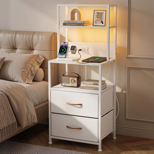 Bedside Table Nightstand Charging Station LED