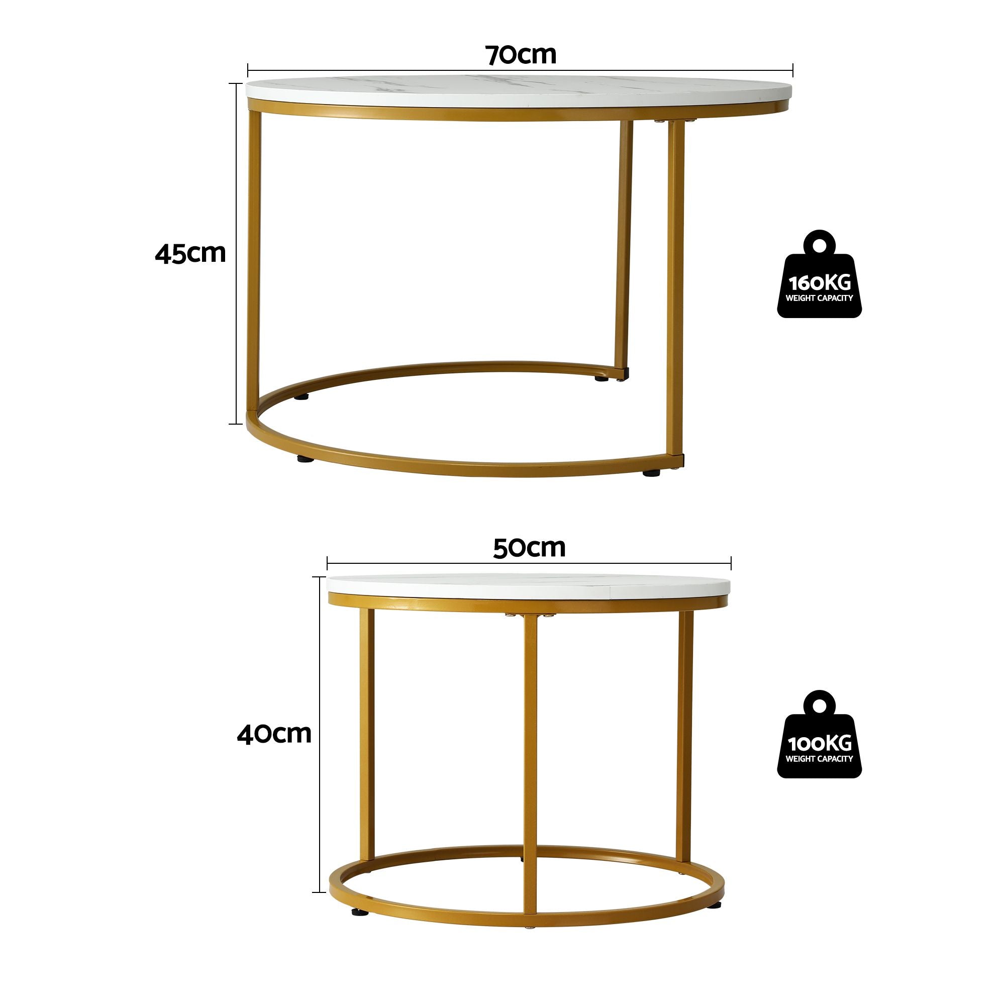 Nesting Coffee Tables Round Marble White Gold | Simpledeals