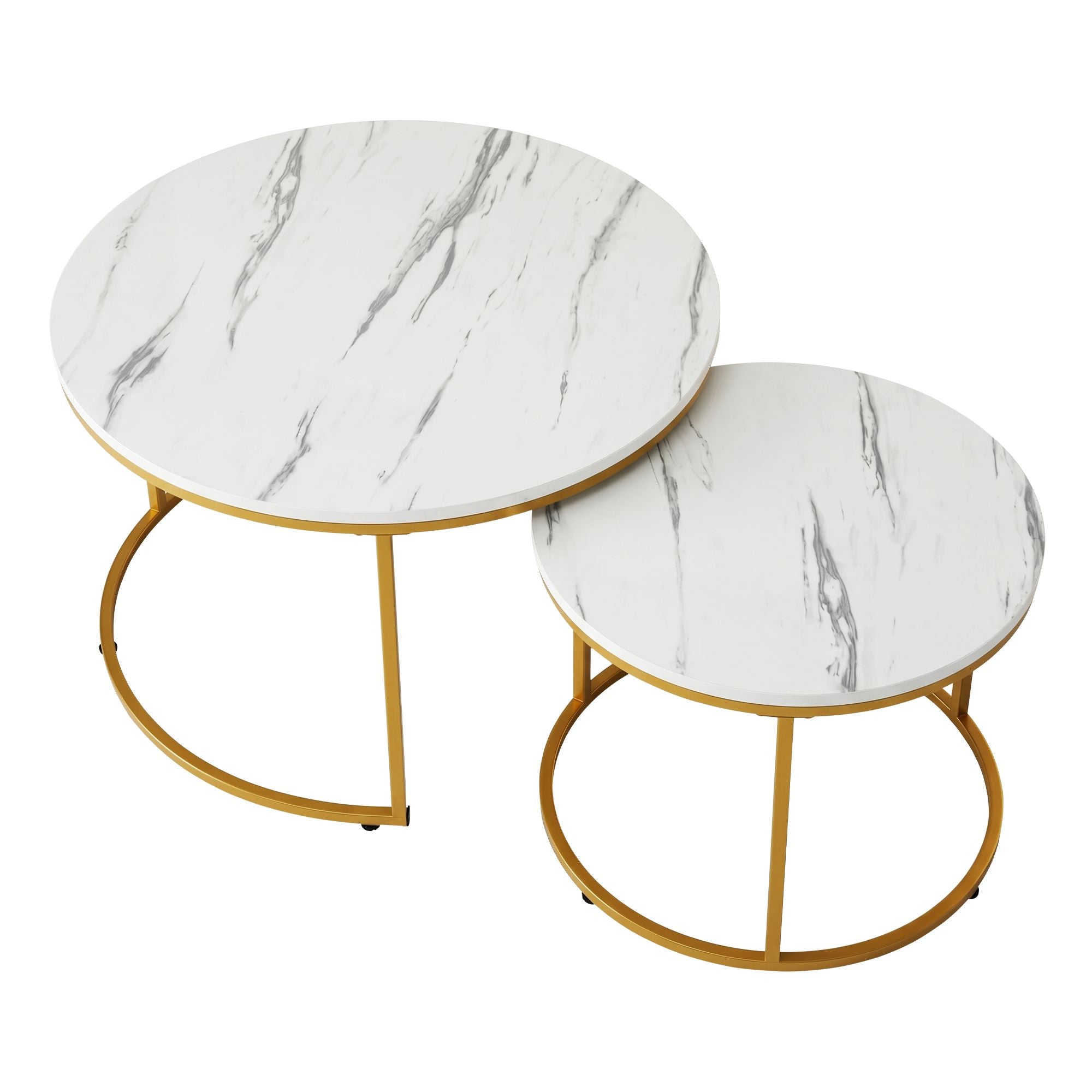 Nesting Coffee Tables Round Marble White Gold | Simpledeals