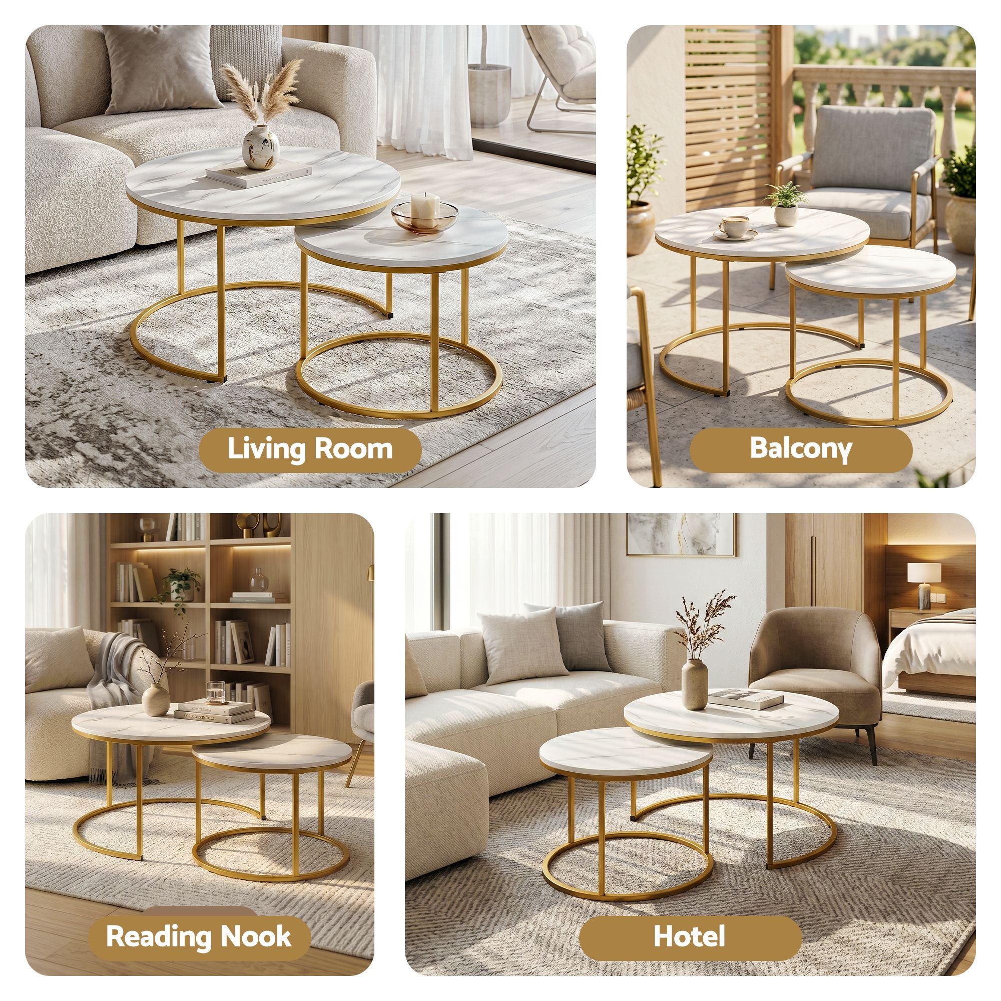 Nesting Coffee Tables Round Marble White Gold | Simpledeals