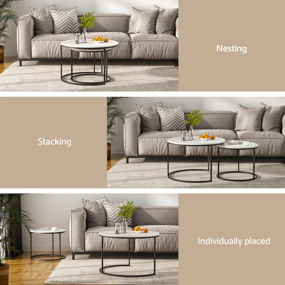 Marble Coffee Table Set Compact 70x70x45cm