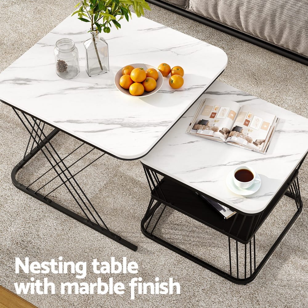 Marble Coffee Table Set 60x60x44cm