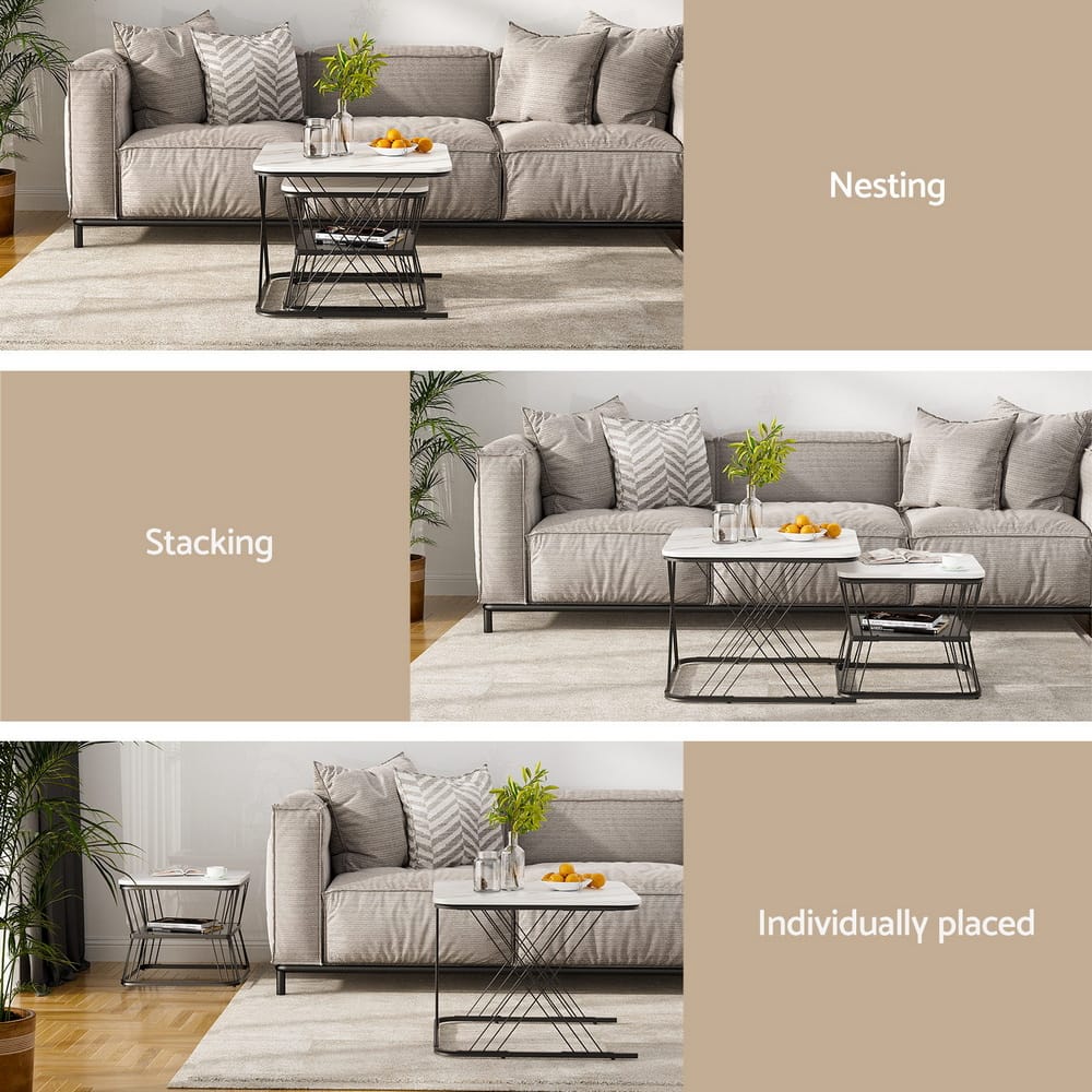 Marble Coffee Table Set 60x60x44cm