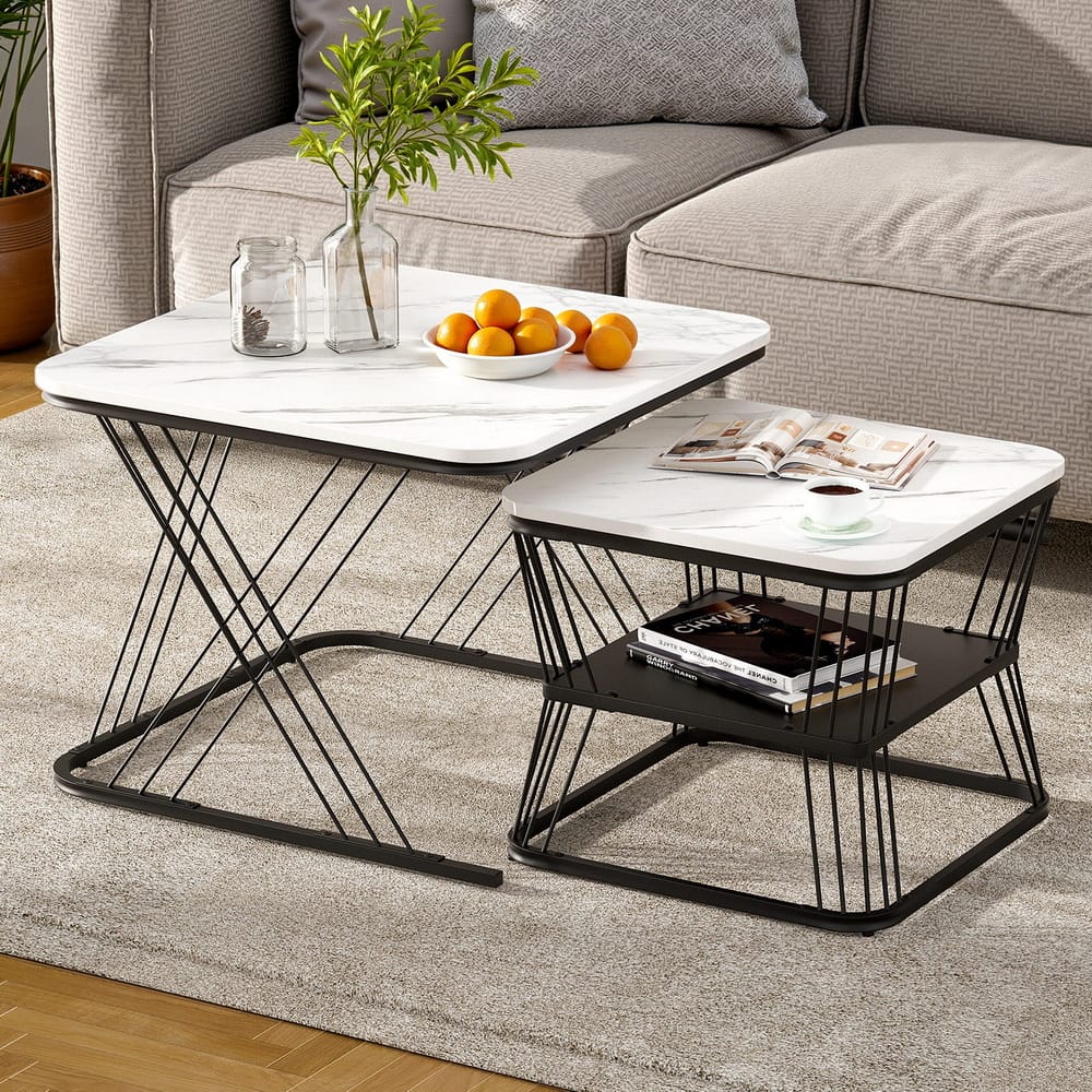 Marble Coffee Table Set 60x60x44cm