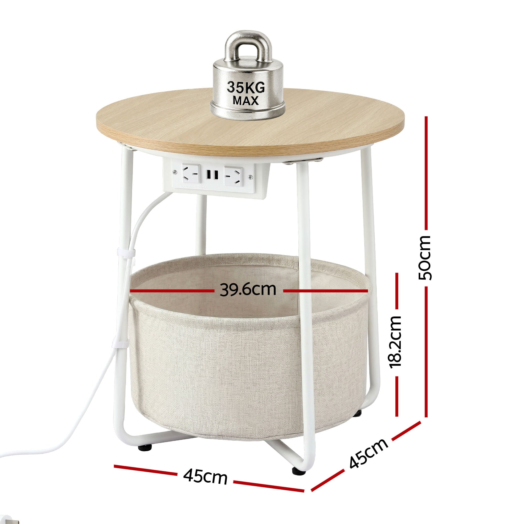 Artiss Round Side Table Charging Station Storage | Simpledeals