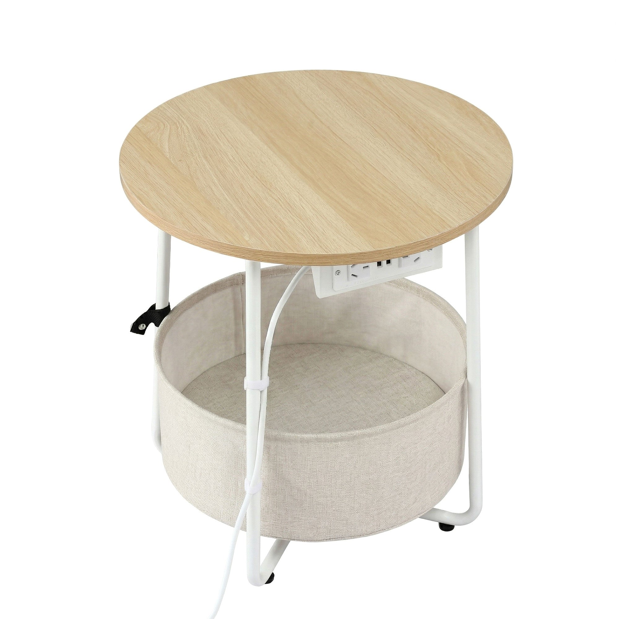 Artiss Round Side Table Charging Station Storage | Simpledeals