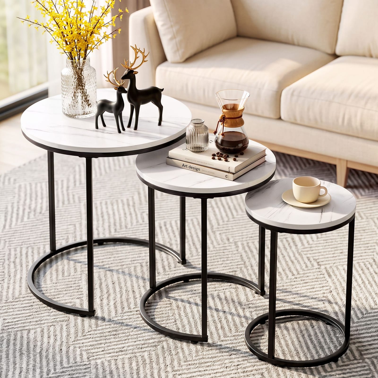 Round Marble Coffee Table Set 50x59cm