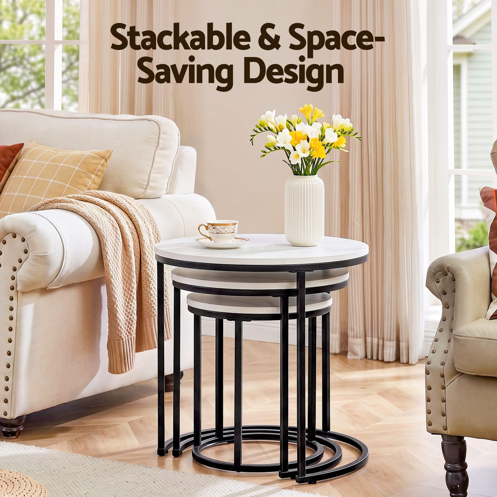 Round Marble Coffee Table Set 50x59cm