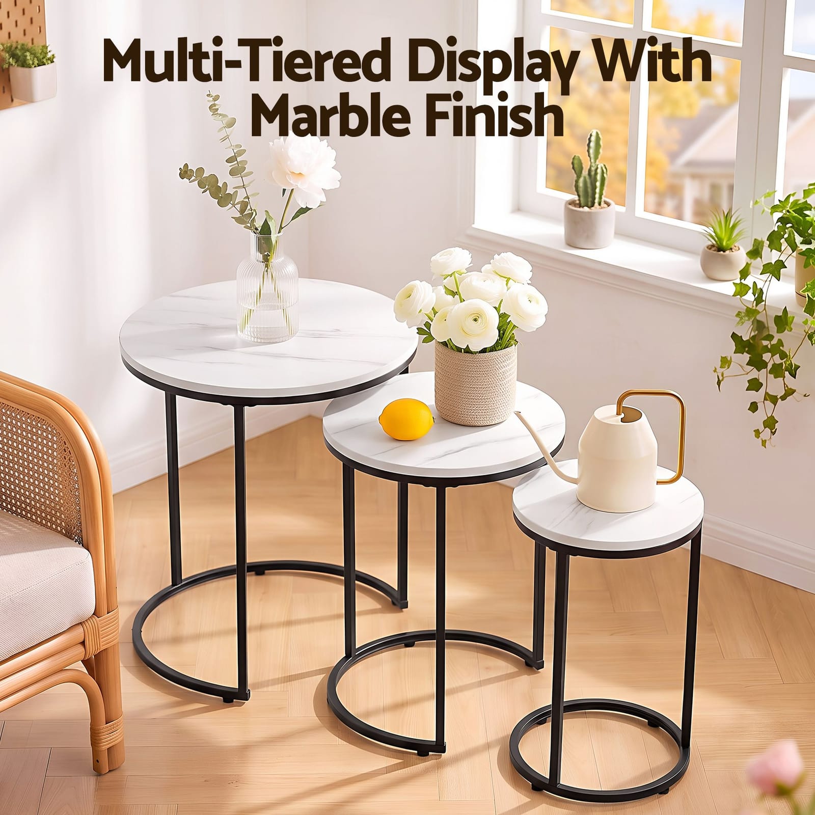 Round Marble Coffee Table Set 50x59cm