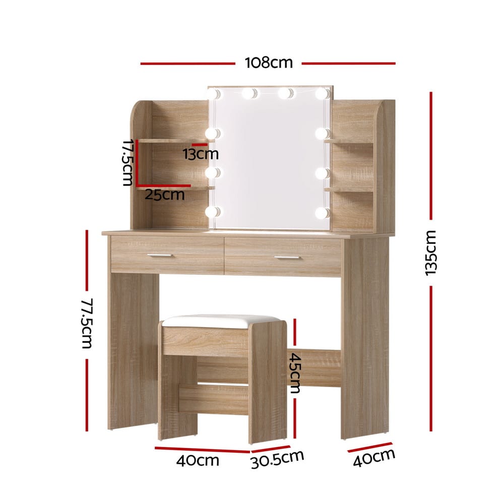 Dressing Table Set Natural Wood 108x40x135cm