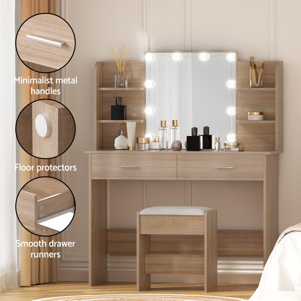Dressing Table Set Natural Wood 108x40x135cm