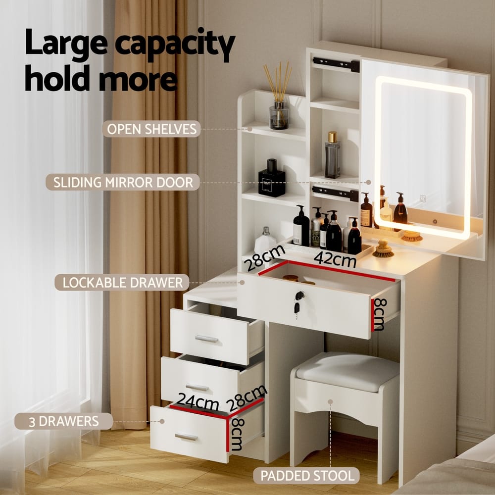 Dressing Table Vanity Set White 80x36x131cm