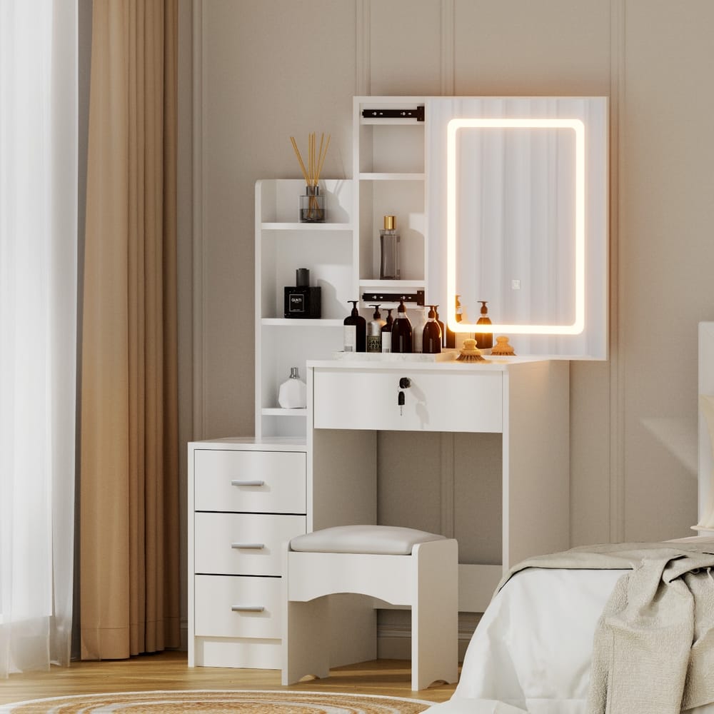 Dressing Table Vanity Set White 80x36x131cm